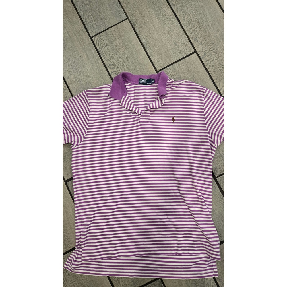 Polo Ralph Lauren Mens XL Purple White Striped Short Sleeve Polo Shirt Pony Logo